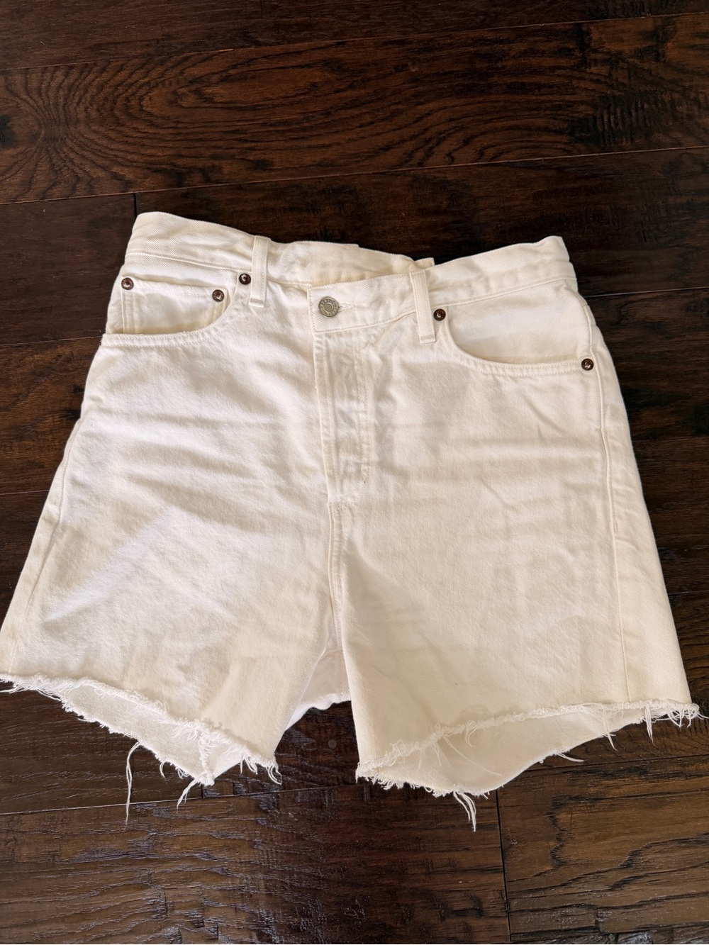 AGOLDE white denim shorts